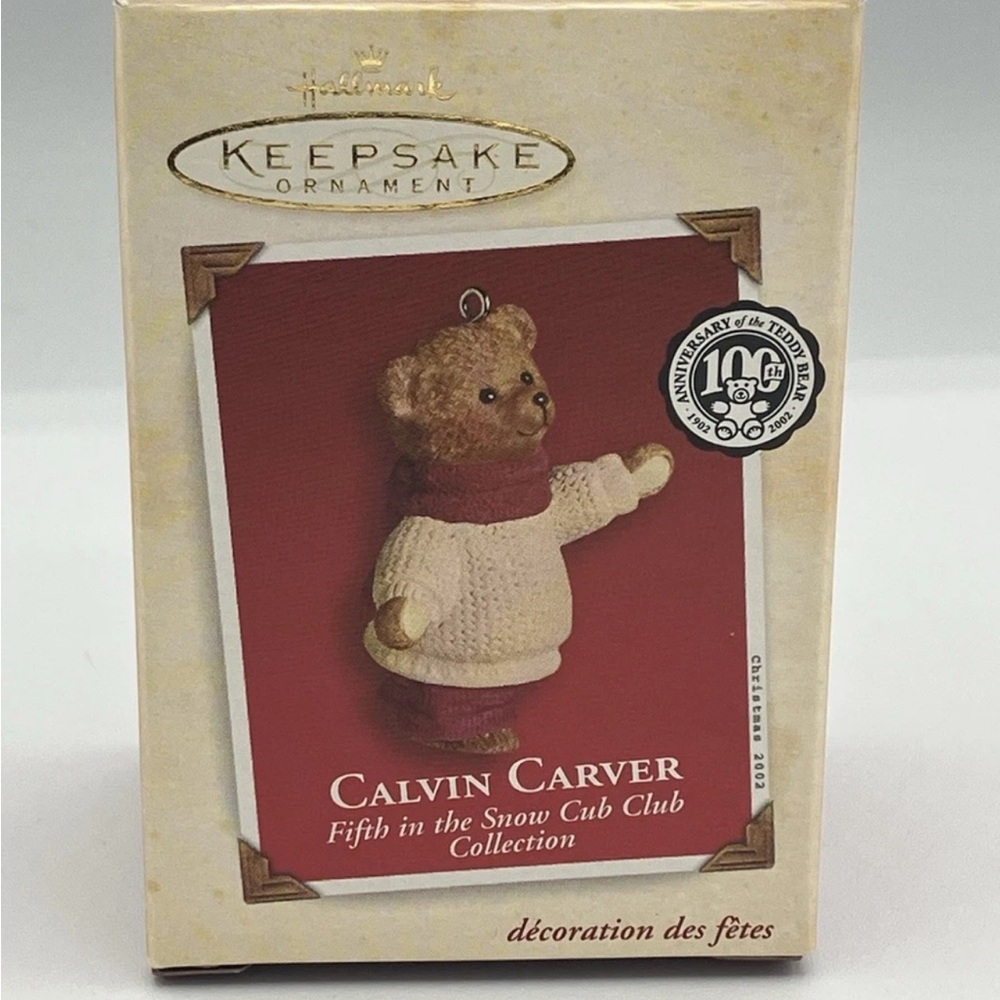 Hallmark CALVIN CARVER bear Christmas Ornament Hollyday Hill #5 Snow Cub Club